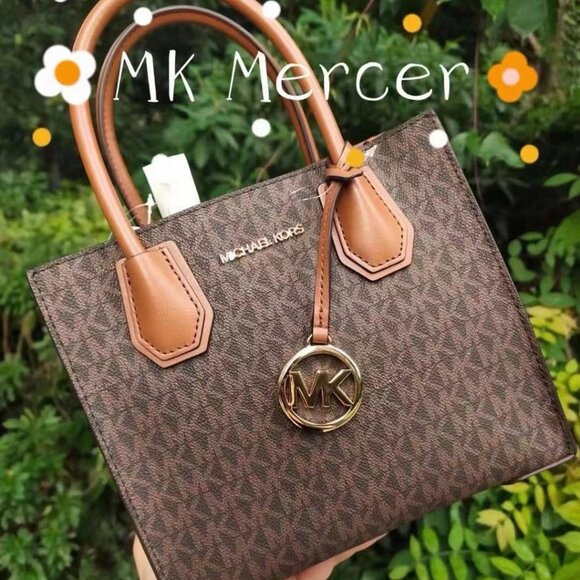 MICHAEL KORS MERCER MEDIUM MESSENGER CROSSBODY SATCHEL BAG MK BROWN SIGNATURE - Picture 8 of 10